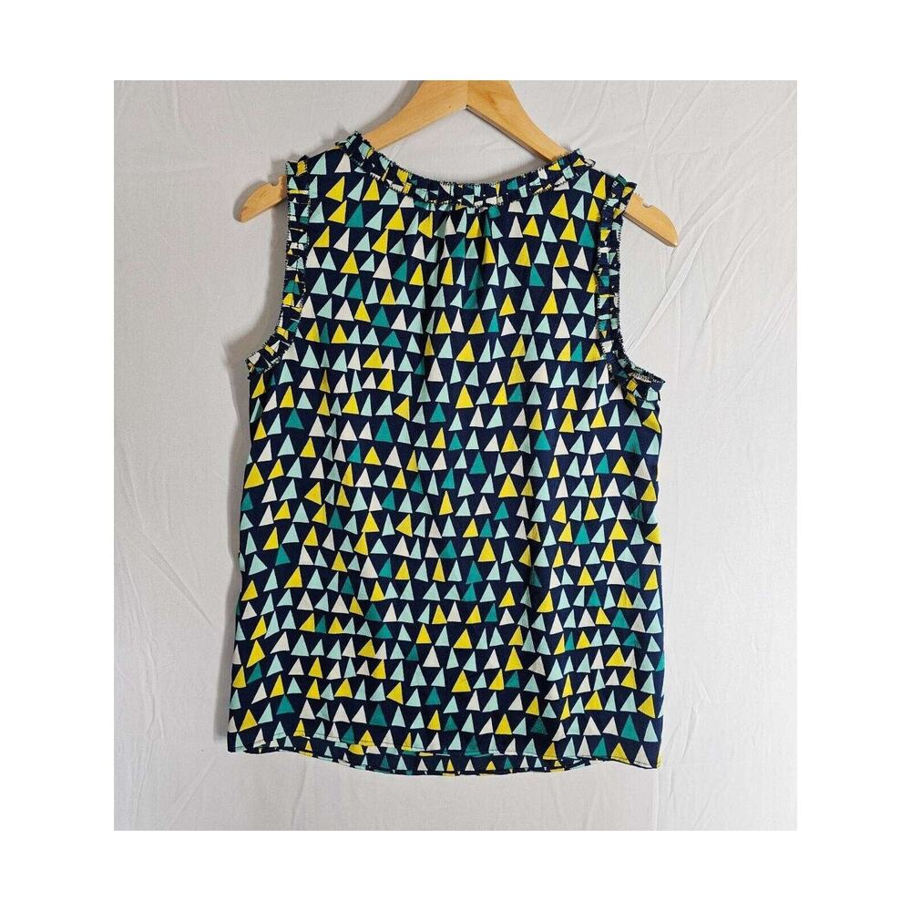 Talbots Geometric Print Sleeveless Top Womens Size Medium Navy Blue Office - Picture 3 of 7